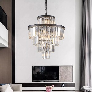 27.60"Black Luxury Crystal Chandelier Modern Chandeliers Lights Fixture Hanging Pendant Light Fixture for Dining Room,Black - 1 of 4