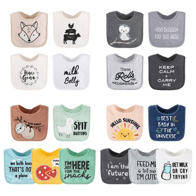 The Peanutshell Unisex Terry Bibs, 18 Pack for Feeding, Teething, or Drooling|Neutrals/Hello Sunshine