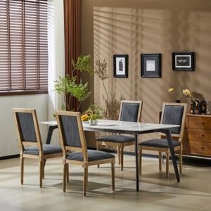 Set of 4 French Country Dining Chairs with Upholstered Back and Fluted Legs for Rustic Dining Room-Cuddlewood - 1 of 4