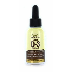 Windmill Vitamin D3 125 mcg (5000 IU) Liquid Immune, Bone & Calcium Support in Fast-Absorbing Drops, 2 oz - 1 of 4