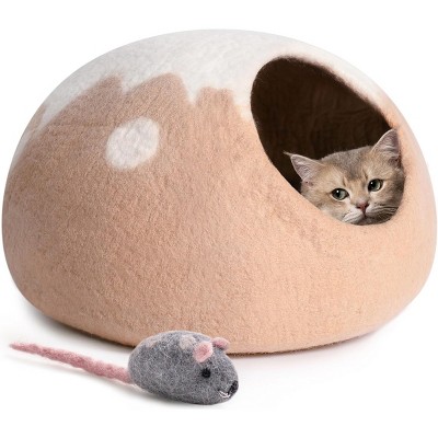 Boersma Handmade Wool Cat Cave Bed – Natural Felt Hideaway House for Indoor Cats & Kittens, Breathable Warm Cozy Pet Bed