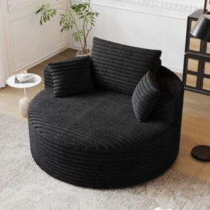 KWPZQEB 50'' Corduroy Foam Single Chair, Large Barrel Arm Chairs with Deep Seat, Upholstered Round Sofa Chair for Living Room, Apartment - 1 of 4