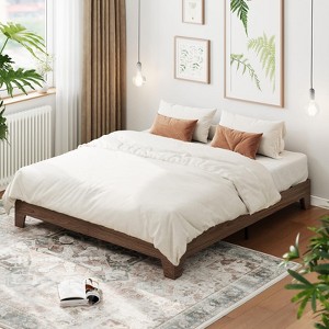 Bed Frame, Platform Wood Bed Frame with Wooden Slats and Metal Slat Support, 10.24-inch Underbed Space for Storage, Without Headboard - 1 of 4
