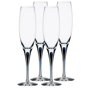 Orrefors Intermezzo 7 Fl. Oz. Stemmed Champagne Flute Glasses - Set of 4, Blue Drop - Kitchen & Dining Crystal Glassware - Dishwasher Safe - 1 of 4