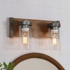 LNC Lapps 14-in 2-Lights Brown Wood Grain and Brushed Gray  Farmhouse Vanity  Lights - 2 of 4