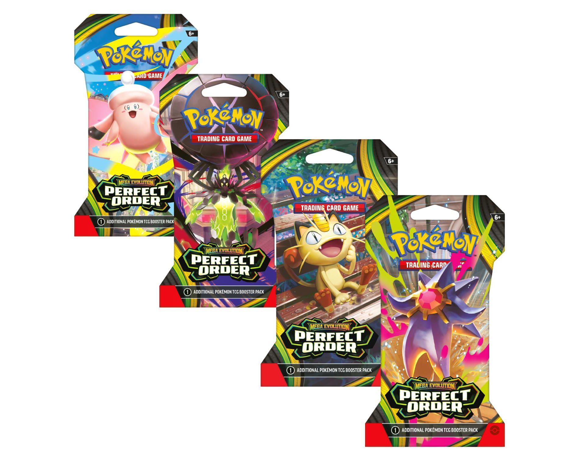 Pokemon ME3 Perfect Order Art Set | 4 Sleeved Booster Packs (One of Each Artwork)