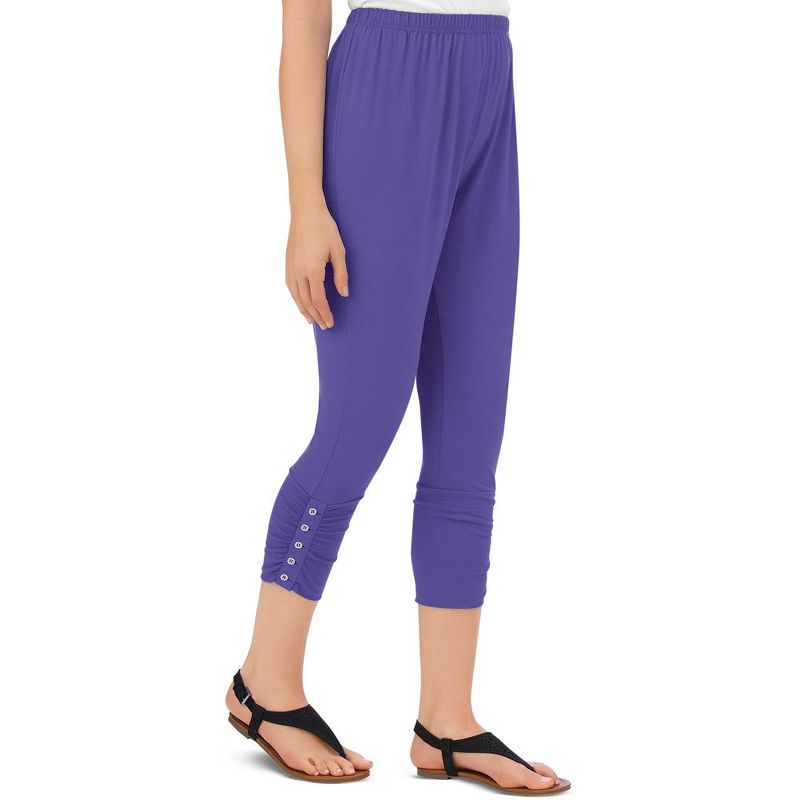 Collections Etc Button Accent Cinched Capri Leggings for Pairing with Tunics & Tops, 1 of 5