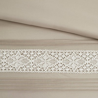 Taupe King 7-Piece Microfiber Comforter Set with Decorative Crochet