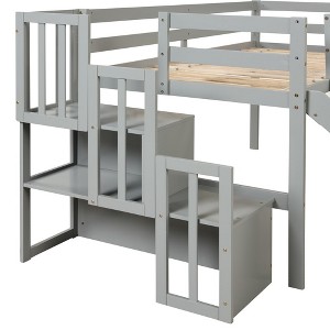 Twin Size Loft Bed, Pine Wood Twin Loft Bed Frame With Staircase Storage Space Slide Full-length Safety Guardrails For Bedroom No Box Spring Needed - 1 of 4