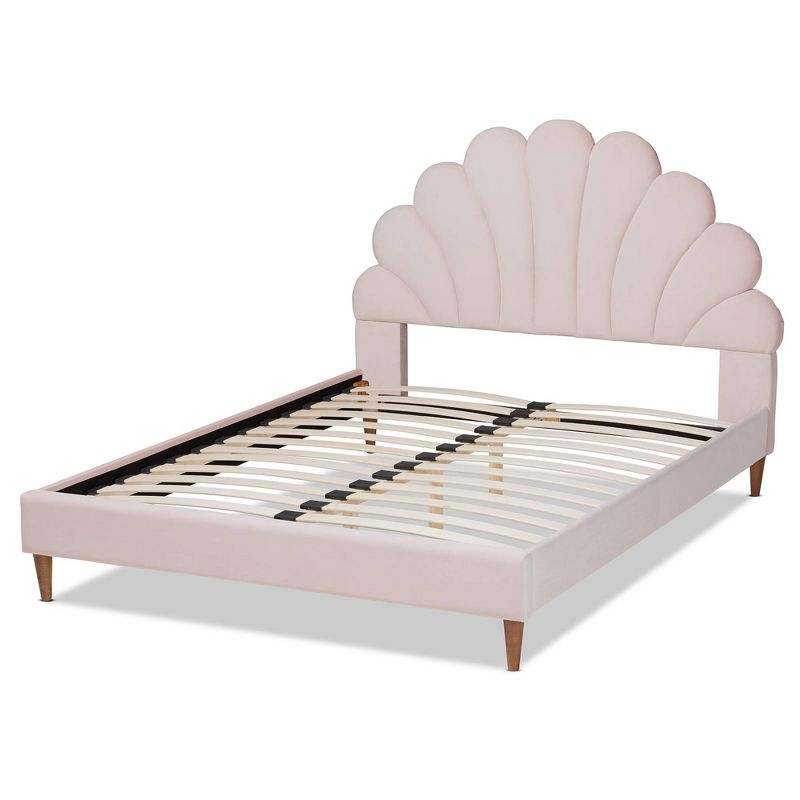 Queen Odille Velvet Seashell Shaped Platform Bed Light Pink/Walnut - Baxton Studio, 4 of 9