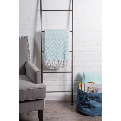 Aqua Chevron Cotton Throw Blanket with Fringe