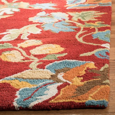 Handmade Red Floral Wool Area Rug
