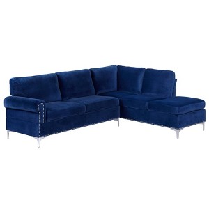 Orinda Sofa Chaise Blue - Buylateral: Velvet Upholstery, Chrome Legs, Nailhead Trim - 1 of 4