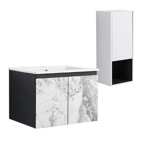SEVOBAL Bathroom Vanities 24 Inch Wall Mounted Vanity with Ceramic Sink and Soft Close Doors for Bathroom, Black and White, 24"*18.3"*17.3" - 1 of 4