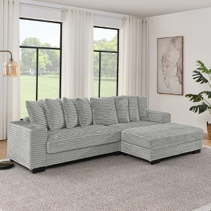 KWPZQEB Modular Sectional Sofa Couches, L-Shape Couch 3 Seat Sofa with 8 Pillows & Ottoman, Corduroy Tufted Upholstered Sofa for Living Room - 1 of 4