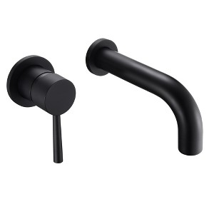 Sumerain Matte Black Wall Mount Bathtub Faucet Set with Single Left-Handed Handle and Rough-in Valve - 1 of 4