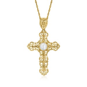 Ross-Simons Mother-Of-Pearl Filigree Cross Pendant Necklace in 18kt Gold Over Sterling Size - 1 of 4