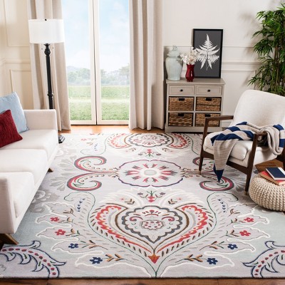 Grey and Red Hand-Tufted Wool 8' x 10' Area Rug