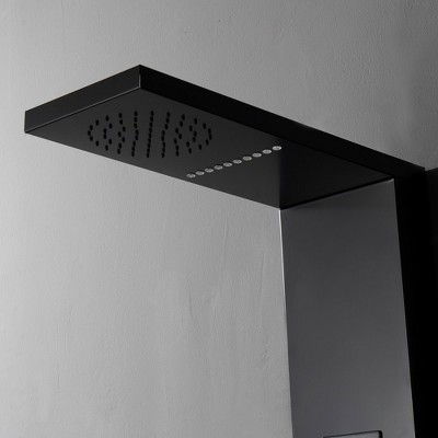 Matte Black LED Shower Panel with Brass Jets and Handheld