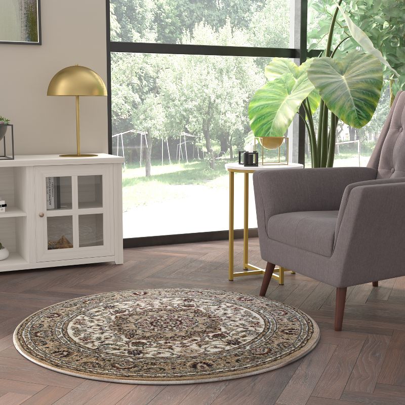 Emma and Oliver Ultra Soft Olefin Accent Rug with Traditional Medallion Design with Natural Jute Backing, 4 of 8