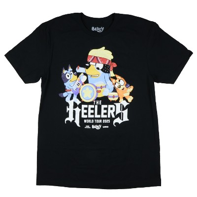 Seven Times Six Bluey Shirt Mens Heeler World Tour Front And Back Print Adult Graphic Tee Black