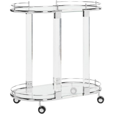 Small Clear Acrylic and Brass Oval Bar Cart with Storage