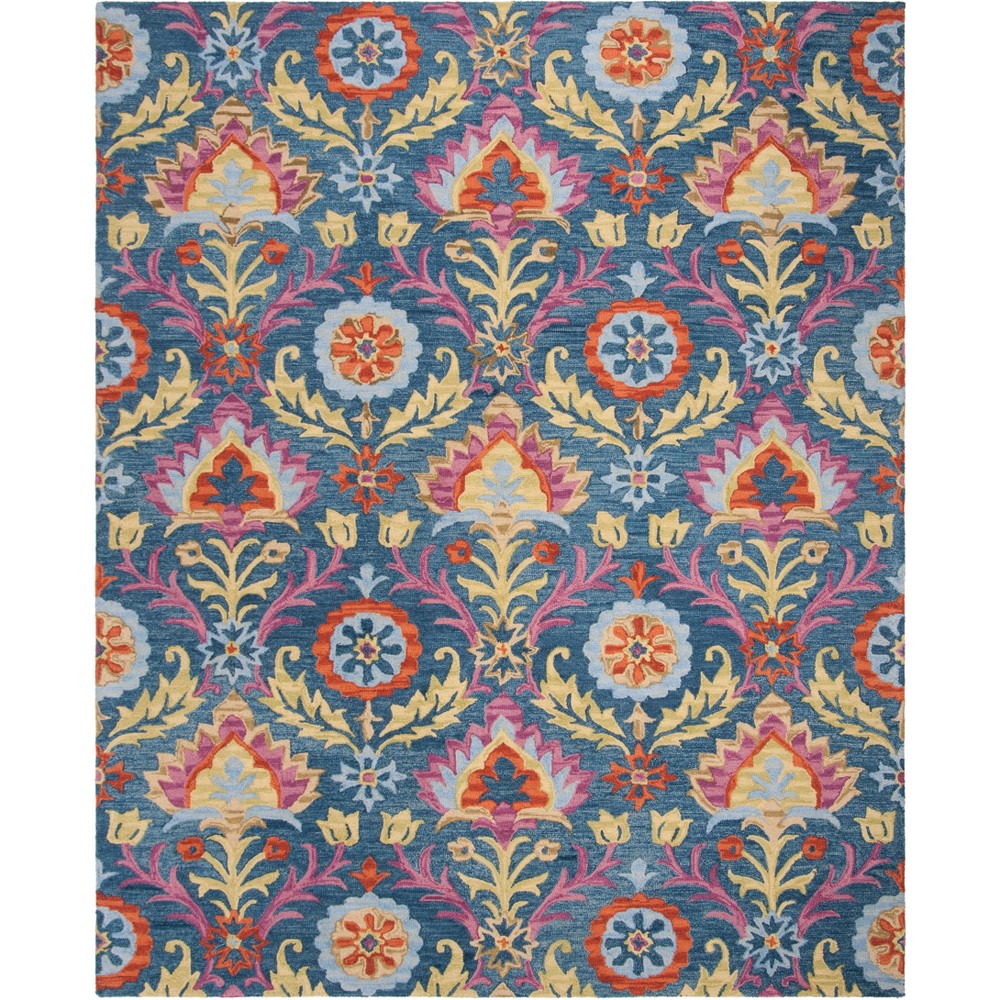 8'x10' Jesse Floral Hooked Rug Blue/Multi - Safavieh