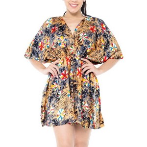 HAPPY BAY Women's Summer Holiday Beachwear Mini Bathing Suit Plus Size Fall Swimsuit Beach Dress Cover Ups 1X-2X Black Floral - 1 of 4