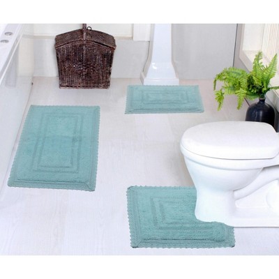 Set of 3 Opulent Collection Aqua Cotton Reversible Tufted Bath Rug Set ...