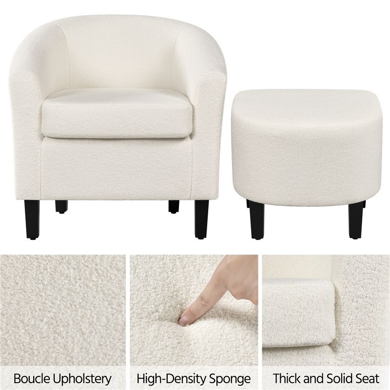 Yaheetech Contemporary Boucle Barrel Chair and Ottoman for Bedroom Living Room Ivory, 5 of 8