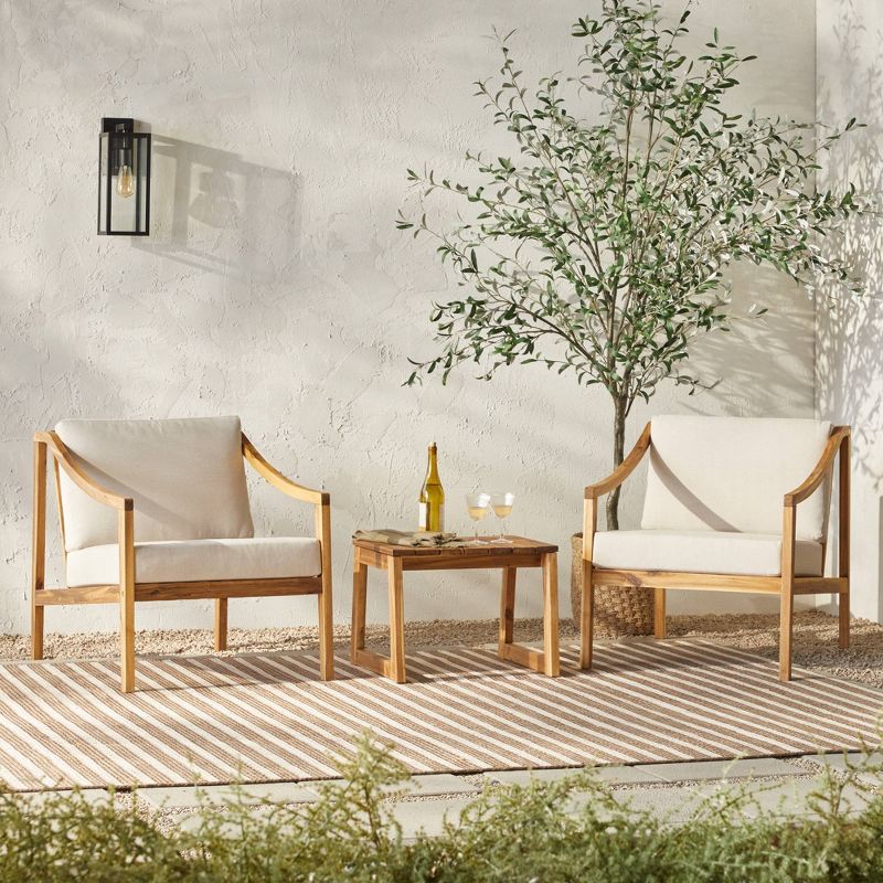 Saracina Home 3pc Mid-Century Modern Slatted Acacia Outdoor Conversation Set Natural, 3 of 9