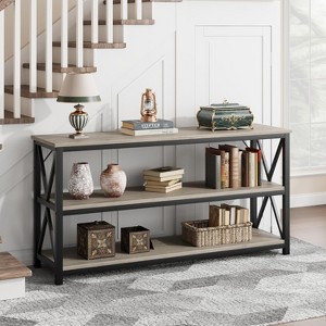 Nasitip Console Table, 3-Tier Entryway Table with Storage Open Shelve,Rustic Gray - 1 of 4