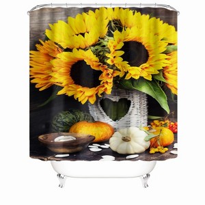Heart-Shaped Flower Basket Shower Curtains for Bathroom Waterproof Fabric Bath Curtain Durable Soft Stylish Bathroom Decor 72x72 Inch - 1 of 1