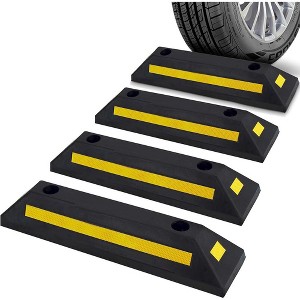 Pyle Heavy-Duty Vehicle Wheel Stop Curb Tire Block (PCRSTP11X4) - Yellow Reflective Safety Strip - Set of 4 - 1 of 4
