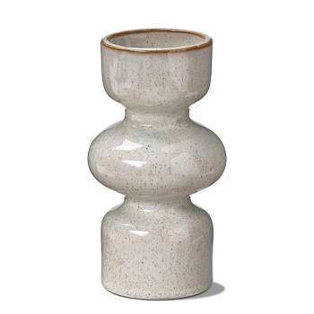 tagltd Linea Taupe Speckled Ceramic Reversible Taper and Pillar Candle Holder Large, 3.25L x 3.25W x7.5H inches