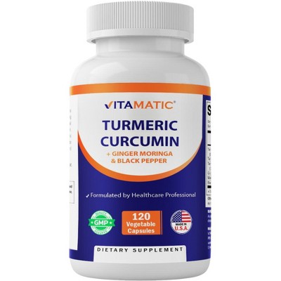 Turmeric Curcumin 3000mg, 95% Curcuminoids, Black Pepper, Ginger, Moringa - 120 Vegetable Capsules