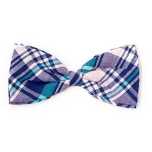 The Worthy Dog Navy/Pink/Turquoise Madras Plaid Adjustable Bow Tie Collar Accessory - 1 of 2