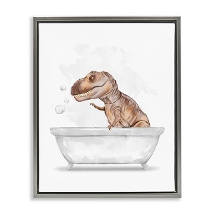 Stupell Industries T-Rex Dino in Bubble Bath Floating Frame Canvas Art, Gray, 25" x 31" - 1 of 4