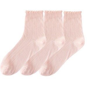 Anna-Kaci 3 Pairs Women's Ruffle Trim Crew Socks Soft Cotton Knit Lightweight Ribbed Texture with Scalloped Edge for Everyday Wear - 1 of 2