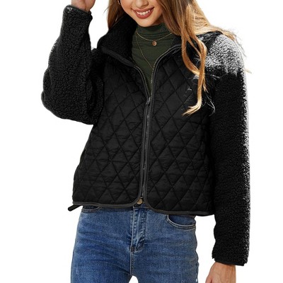 Women's Zipper Front Cardigans Casual Fashion Fall Solid Warm Cardigans Long Sleeve Plush Patchwork Coats Outerwear
