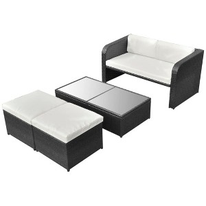 vidaXL Outdoor Furniture Set Black Powder-coated Steel Frame Medium - Black - 1 of 4