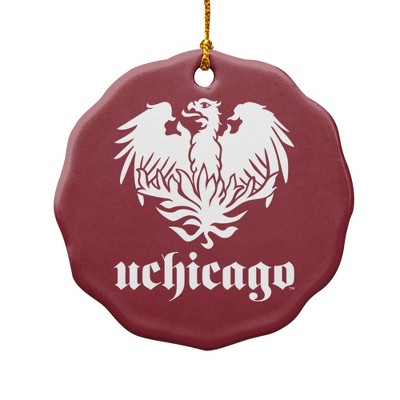 University of Chicago Primary Logo Porcelain Scalloped Holiday Christmas Tree Ornament