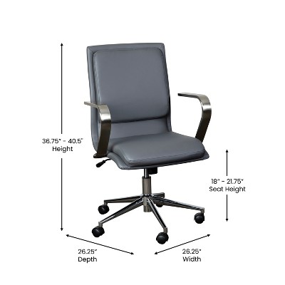Modern Gray Leather Swivel Executive Office Chair with Brushed Chrome Base