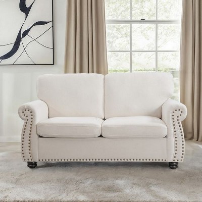 CAVINAS Upholstered 2 Seater Couch, Soft Velvet Loveseat  with High-Density Foam, Loose Back Cushions & Solid Wood Turned Legs