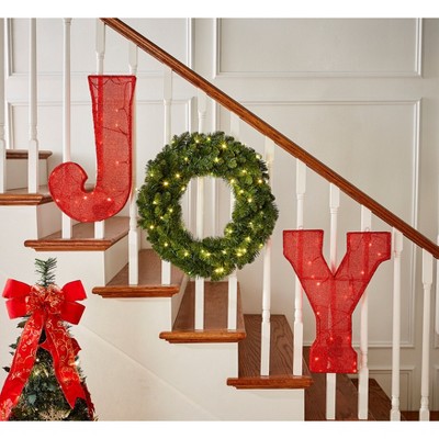 BrylaneHome Pre-Lit "Joy" Staircase Wreath, Set Of 3