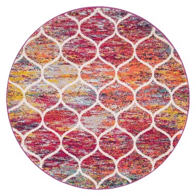Colorful Multi Synthetic Round Trellis Area Rug