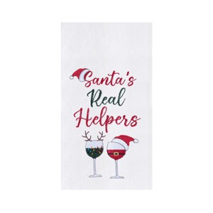 C&F Home Christmas Theme "Santa's Real Helpers" Red & White Wine Glasses Cotton Flour Sack Kitchen Dish Towel Decor Decoration  27L x 18W in. - 1 of 4