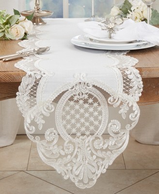 Elegant White Lace Embroidered Table Runner, 16" x 54"