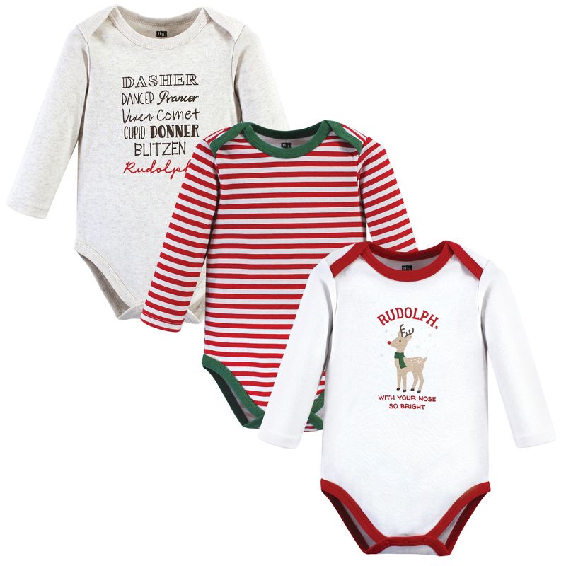 Hudson Baby Unisex Baby Cotton Long-Sleeve Bodysuits, Rudolph Reindeer, 1 of 7