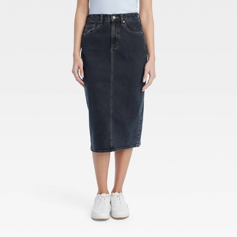 Women's High-rise Denim Midi Skirt - Universal Thread™ Black Wash